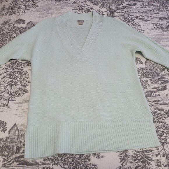 Chico's Mint Green Over Size Cotton 3/4 Sleeve V-Neck Sweater Size 0= XS-S NWOT - Picture 1 of 6